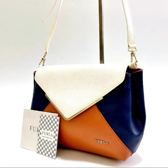 Furla Tricolor Crossbody Bag in Cream, Navy, and Brown - Picture 1 of 16